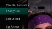 TV screenshot highlighting "Change PIN" for parental controls. 