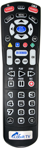 Image of Cobalt TV Big Button Remote Control with DVR buttons. 